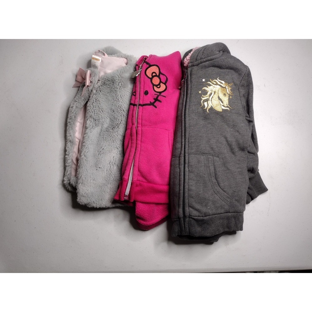 Mixed brands Faux Fur Vest Unicorn Hoodie Bundle Girls 4T Pink Grey - Picture 1 of 7
